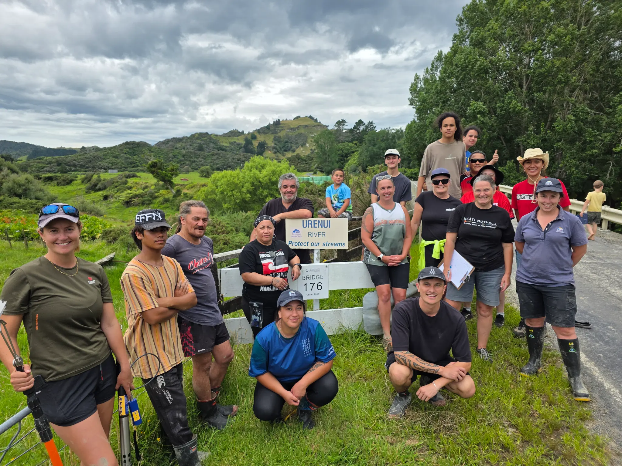 Survey team at Urenui River Bridge 176