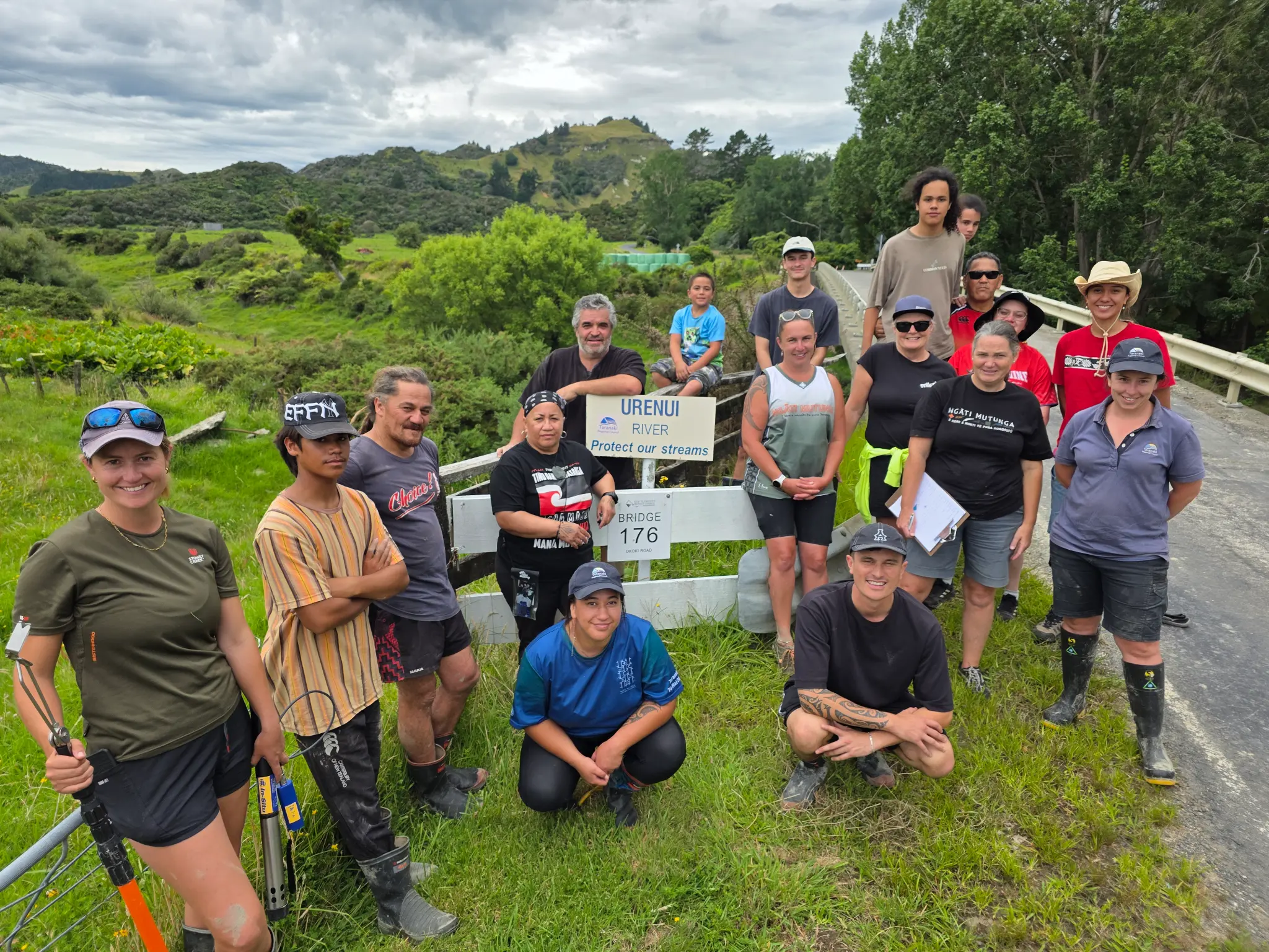 Survey team at Urenui River Bridge 176